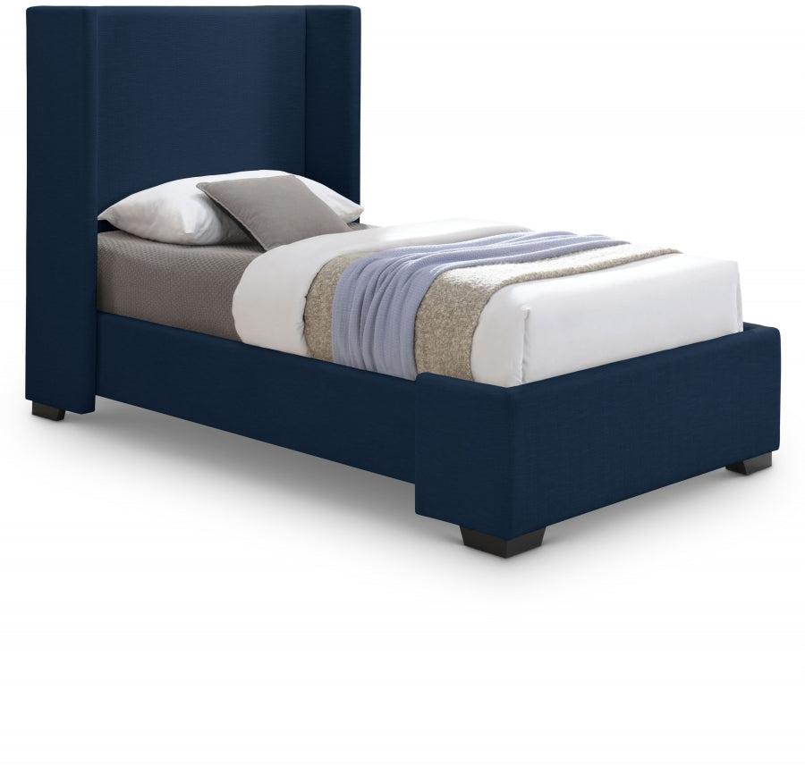 Oxford Blue Twin Linen Textured Twin Bed from Meridian - Luna Furniture