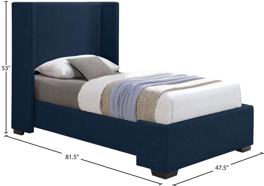 Oxford Blue Twin Linen Textured Twin Bed from Meridian - Luna Furniture