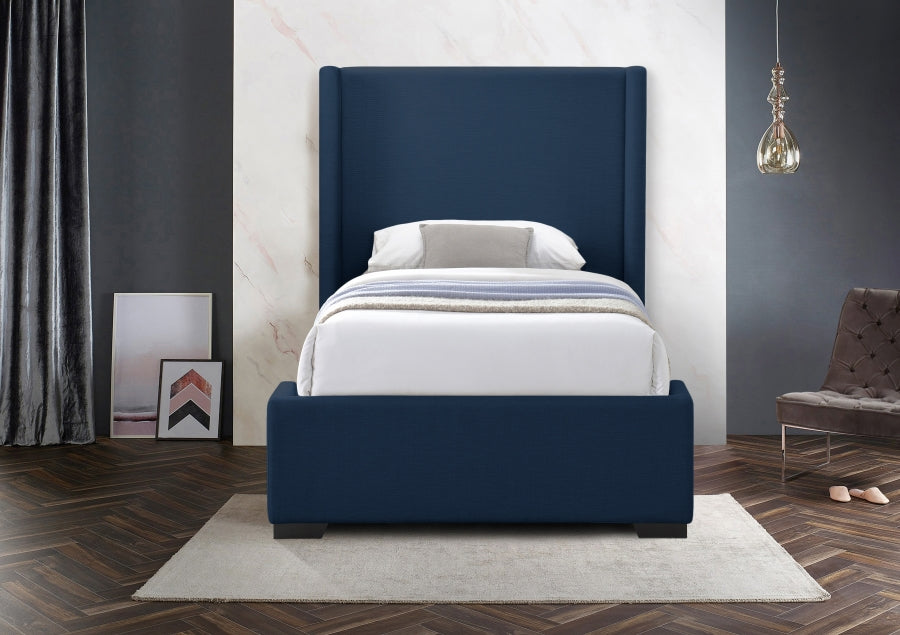 Oxford Blue Twin Linen Textured Twin Bed from Meridian - Luna Furniture