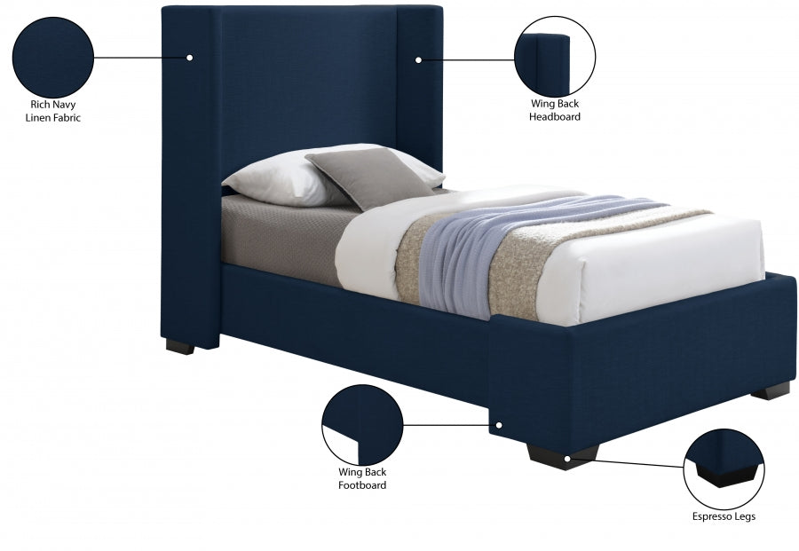 Oxford Blue Twin Linen Textured Twin Bed from Meridian - Luna Furniture