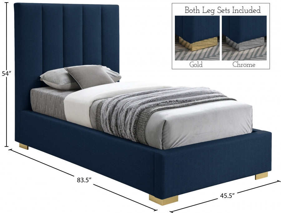 Pierce Blue Linen Textured Twin Bed from Meridian - Luna Furniture