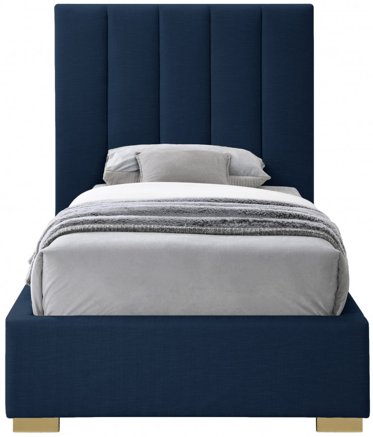 Pierce Blue Twin Linen Textured Twin Bed from Meridian - Luna Furniture