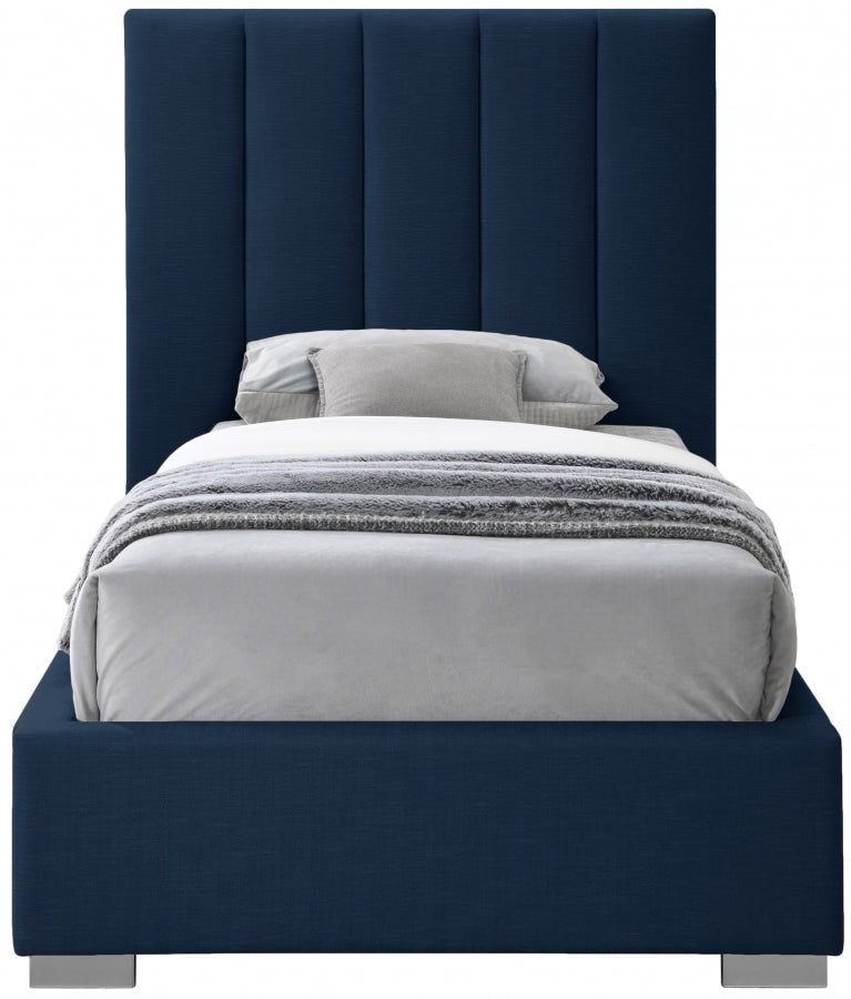 Pierce Blue Twin Linen Textured Twin Bed from Meridian - Luna Furniture