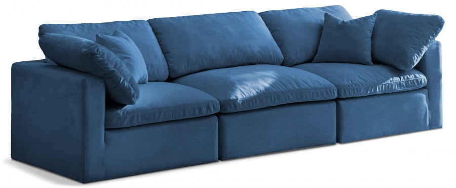 Plush Blue Velvet Standard Modular Down Filled Cloud-Like Comfort Overstuffed 105" Sofa from Meridian - Luna Furniture