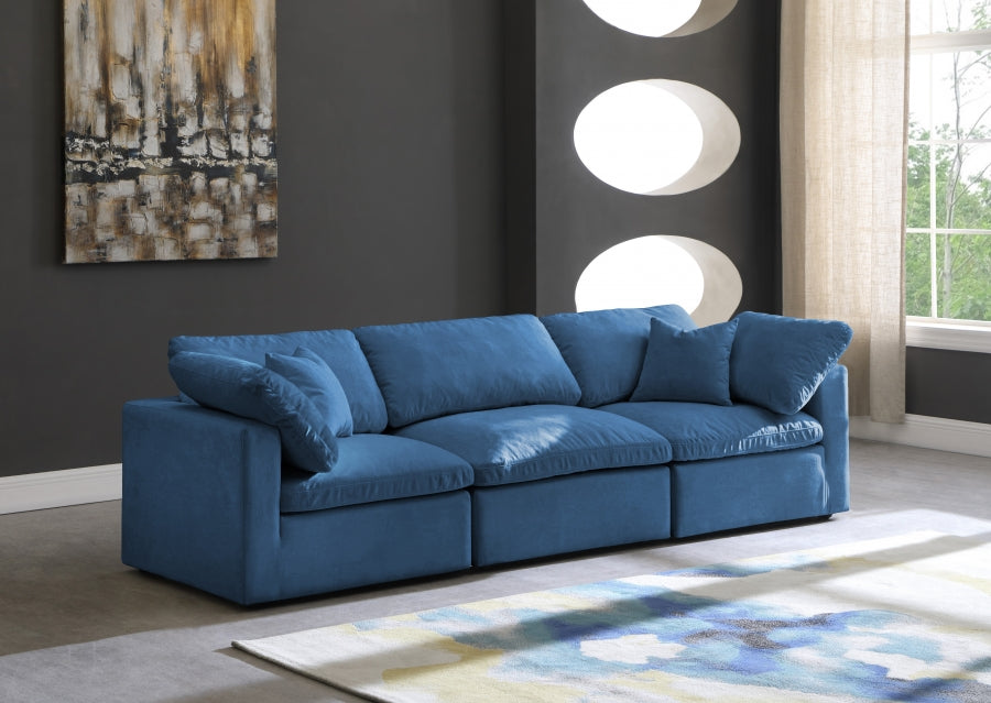 Plush Blue Velvet Standard Modular Down Filled Cloud-Like Comfort Overstuffed 105" Sofa from Meridian - Luna Furniture