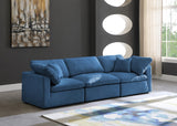 Plush Blue Velvet Standard Modular Down Filled Cloud-Like Comfort Overstuffed 105" Sofa from Meridian - Luna Furniture