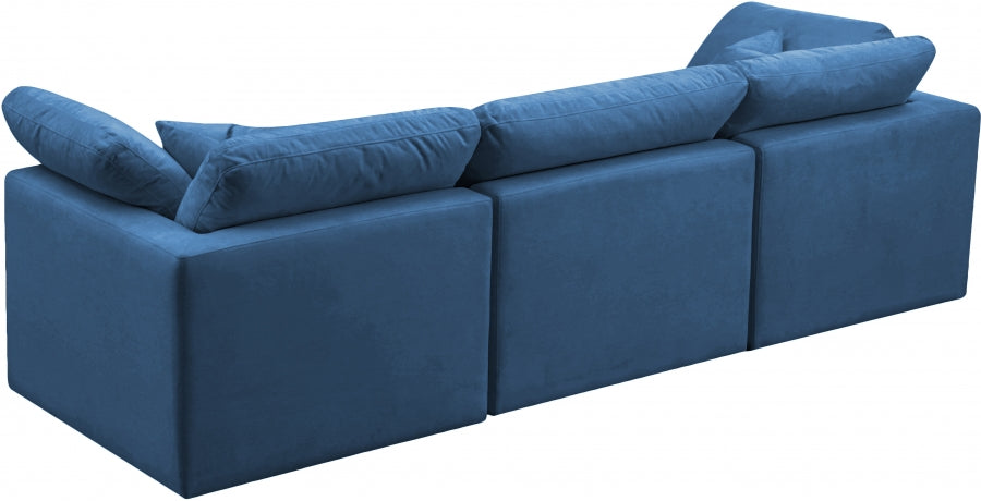 Plush Blue Velvet Standard Modular Down Filled Cloud-Like Comfort Overstuffed 105" Sofa from Meridian - Luna Furniture