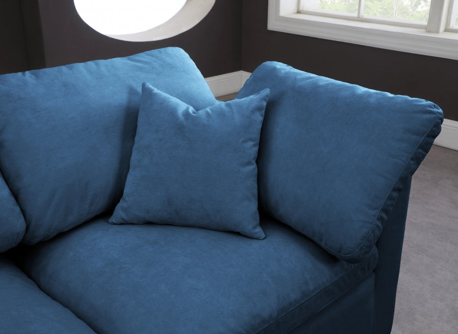 Plush Blue Velvet Standard Modular Down Filled Cloud-Like Comfort Overstuffed 105" Sofa from Meridian - Luna Furniture