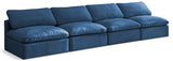 Plush Blue Velvet Standard Modular Down Filled Cloud-Like Comfort Overstuffed 140" Armless Sofa from Meridian - Luna Furniture