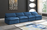 Plush Blue Velvet Standard Modular Down Filled Cloud-Like Comfort Overstuffed 140" Armless Sofa from Meridian - Luna Furniture