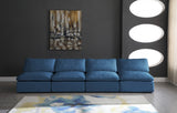 Plush Blue Velvet Standard Modular Down Filled Cloud-Like Comfort Overstuffed 140" Armless Sofa from Meridian - Luna Furniture