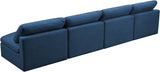 Plush Blue Velvet Standard Modular Down Filled Cloud-Like Comfort Overstuffed 140" Armless Sofa from Meridian - Luna Furniture