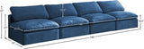 Plush Blue Velvet Standard Modular Down Filled Cloud-Like Comfort Overstuffed 140" Armless Sofa from Meridian - Luna Furniture