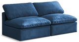 Plush Blue Velvet Standard Modular Down Filled Cloud-Like Comfort Overstuffed 70" Armless Sofa from Meridian - Luna Furniture