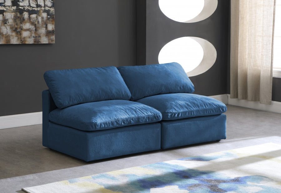 Plush Blue Velvet Standard Modular Down Filled Cloud-Like Comfort Overstuffed 70" Armless Sofa from Meridian - Luna Furniture