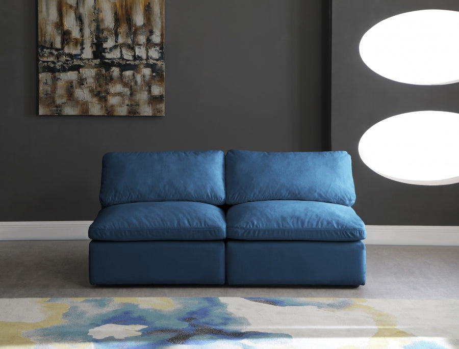 Plush Blue Velvet Standard Modular Down Filled Cloud-Like Comfort Overstuffed 70" Armless Sofa from Meridian - Luna Furniture