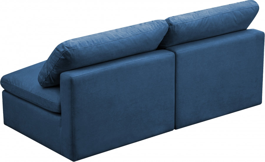 Plush Blue Velvet Standard Modular Down Filled Cloud-Like Comfort Overstuffed 70" Armless Sofa from Meridian - Luna Furniture