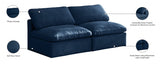 Plush Blue Velvet Standard Modular Down Filled Cloud-Like Comfort Overstuffed 70" Armless Sofa from Meridian - Luna Furniture