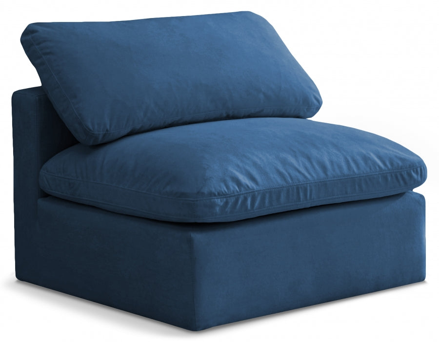 Plush Blue Velvet Standard Modular Down Filled Cloud-Like Comfort Overstuffed Armless Chair from Meridian - Luna Furniture