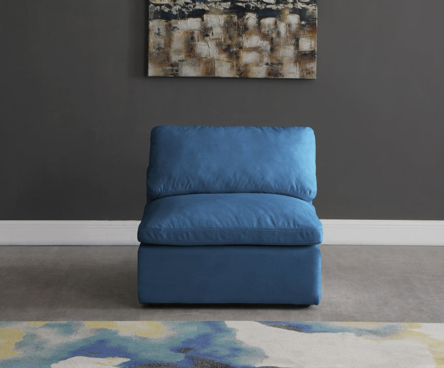 Plush Blue Velvet Standard Modular Down Filled Cloud-Like Comfort Overstuffed Armless Chair from Meridian - Luna Furniture