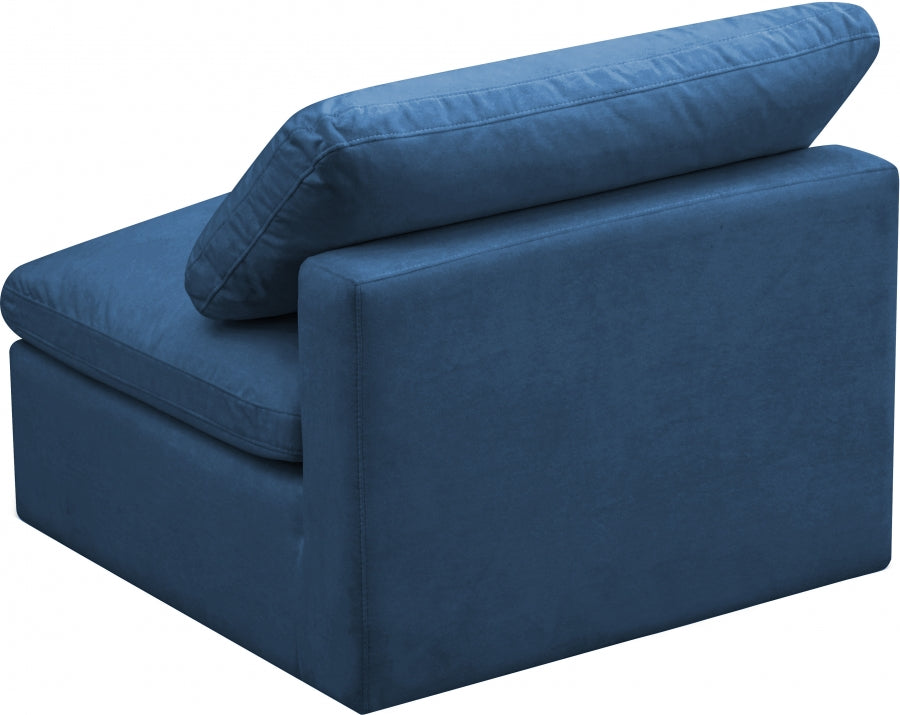 Plush Blue Velvet Standard Modular Down Filled Cloud-Like Comfort Overstuffed Armless Chair from Meridian - Luna Furniture