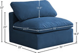 Plush Blue Velvet Standard Modular Down Filled Cloud-Like Comfort Overstuffed Armless Chair from Meridian - Luna Furniture