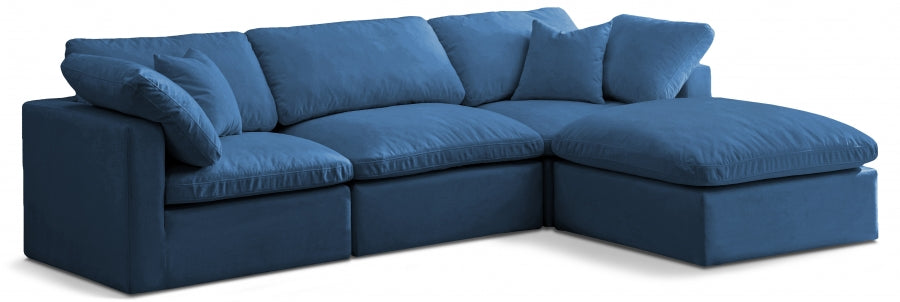 Plush Blue Velvet Standard Modular Down Filled Cloud-Like Comfort Overstuffed Reversible Sectional from Meridian - Luna Furniture