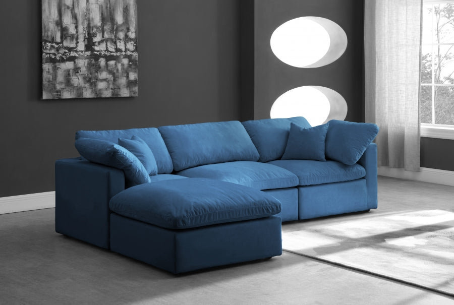 Plush Blue Velvet Standard Modular Down Filled Cloud-Like Comfort Overstuffed Reversible Sectional from Meridian - Luna Furniture