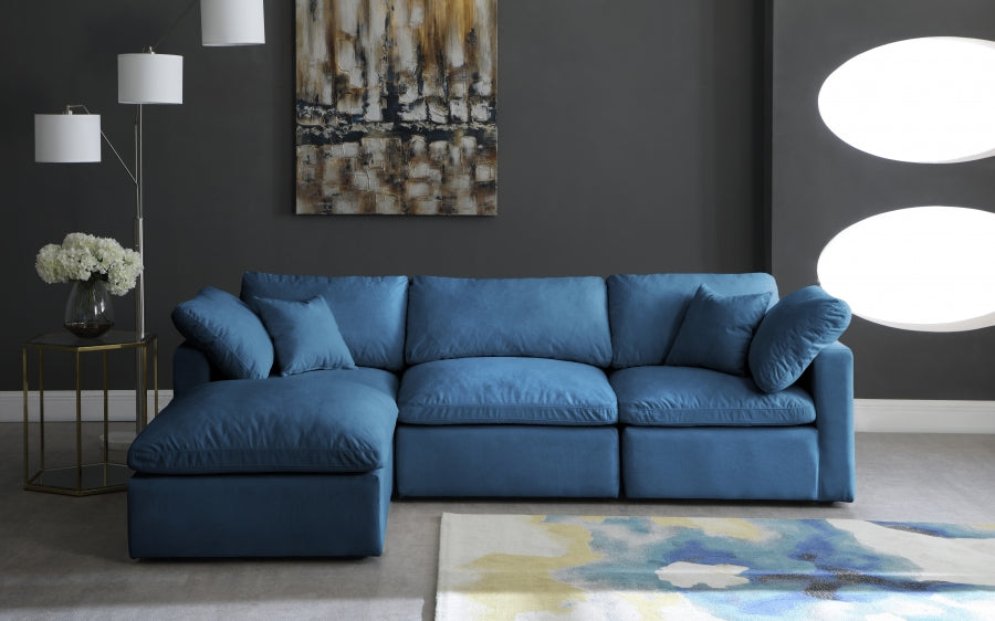 Plush Blue Velvet Standard Modular Down Filled Cloud-Like Comfort Overstuffed Reversible Sectional from Meridian - Luna Furniture