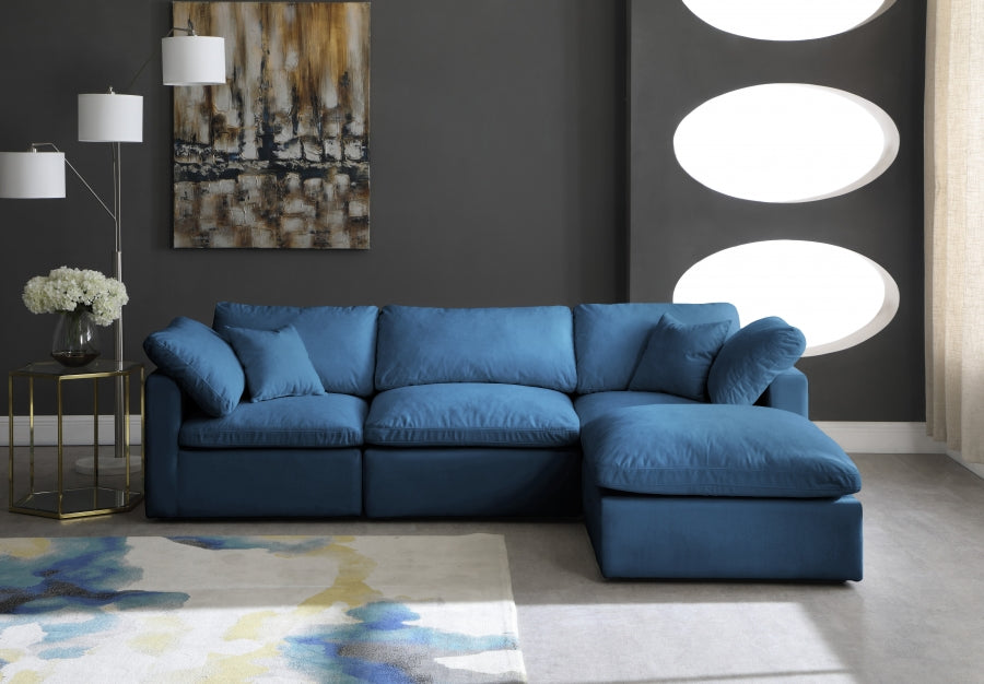 Plush Blue Velvet Standard Modular Down Filled Cloud-Like Comfort Overstuffed Reversible Sectional from Meridian - Luna Furniture