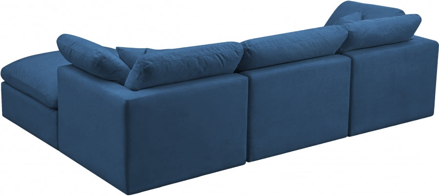 Plush Blue Velvet Standard Modular Down Filled Cloud-Like Comfort Overstuffed Reversible Sectional from Meridian - Luna Furniture