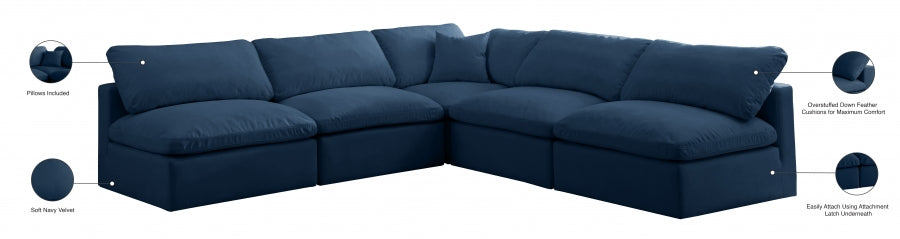 Plush Blue Velvet Standard Modular Down Filled Cloud-Like Comfort Overstuffed Reversible Sectional from Meridian - Luna Furniture