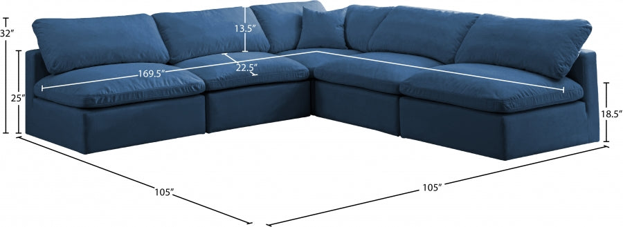 Plush Blue Velvet Standard Modular Down Filled Cloud-Like Comfort Overstuffed Reversible Sectional from Meridian - Luna Furniture