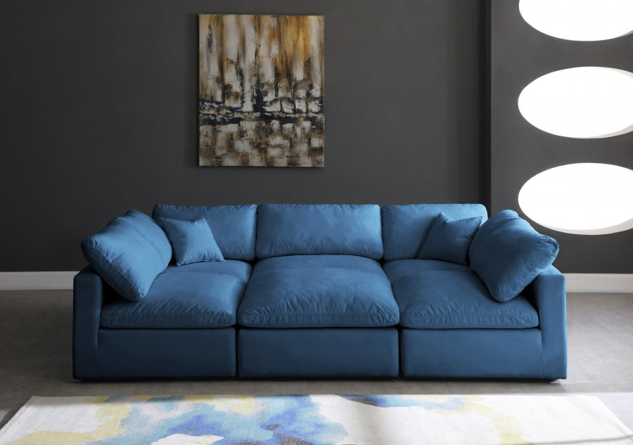 Plush Blue Velvet Standard Modular Down Filled Cloud-Like Comfort Overstuffed Reversible Sectional from Meridian - Luna Furniture