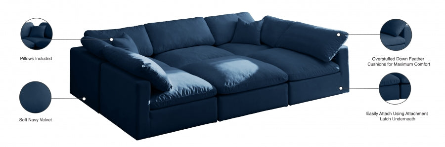 Plush Blue Velvet Standard Modular Down Filled Cloud-Like Comfort Overstuffed Reversible Sectional from Meridian - Luna Furniture