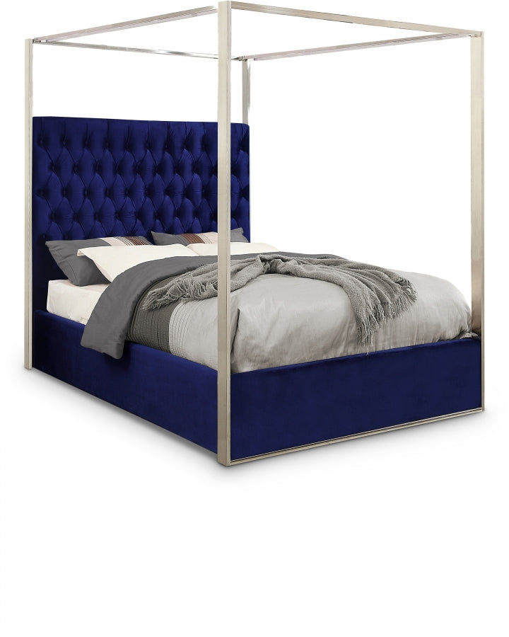 Porter Blue Velvet Queen Bed from Meridian - Luna Furniture