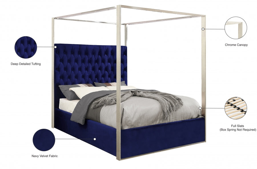 Porter Blue Velvet Queen Bed from Meridian - Luna Furniture