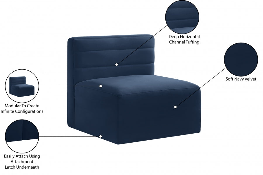 Quincy Blue Velvet Modular Cloud-Like Comfort Armless Chair from Meridian - Luna Furniture