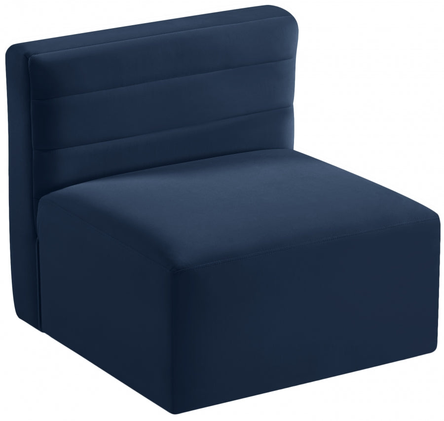 Quincy Blue Velvet Modular Cloud-Like Comfort Armless Chair from Meridian - Luna Furniture