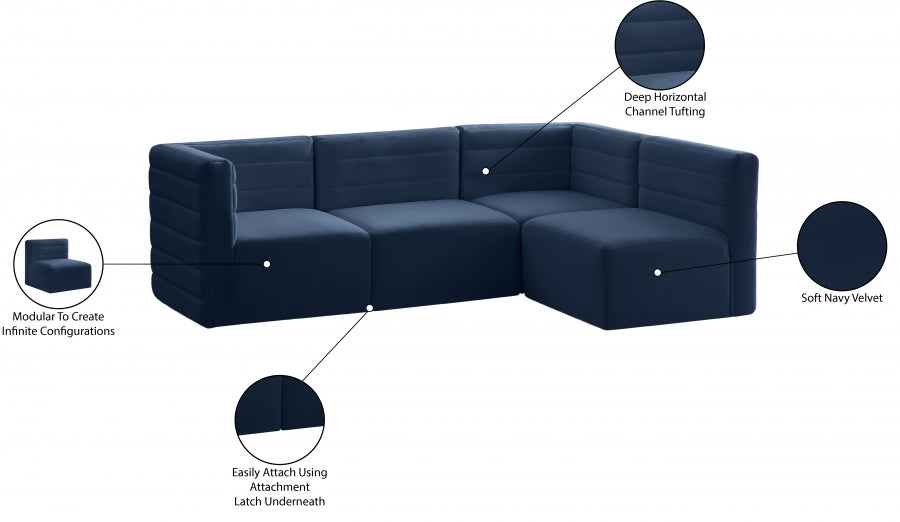 Quincy Blue Velvet Modular Cloud-Like Comfort Sectional from Meridian - Luna Furniture