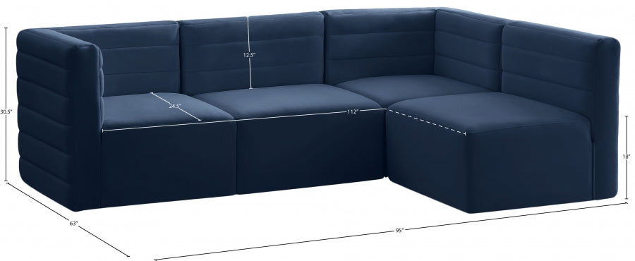 Quincy Blue Velvet Modular Cloud-Like Comfort Sectional from Meridian - Luna Furniture