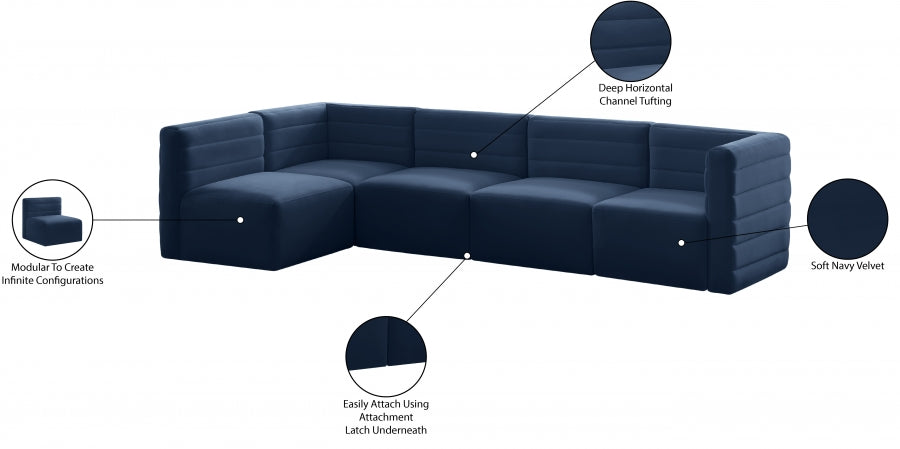 Quincy Blue Velvet Modular Cloud-Like Comfort Sectional from Meridian - Luna Furniture