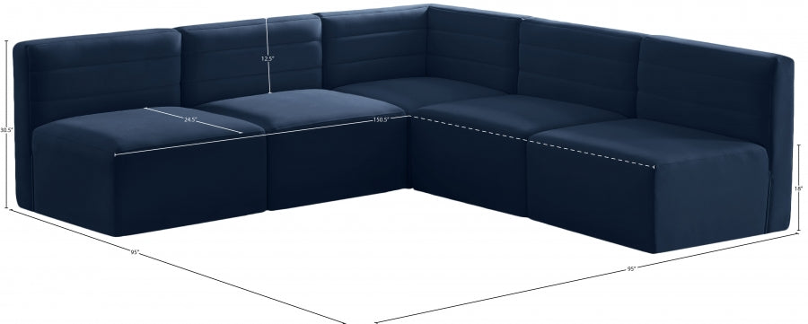 Quincy Blue Velvet Modular Cloud-Like Comfort Sectional from Meridian - Luna Furniture