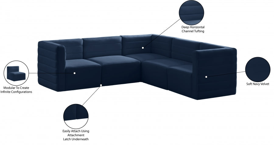 Quincy Blue Velvet Modular Cloud-Like Comfort Sectional from Meridian - Luna Furniture