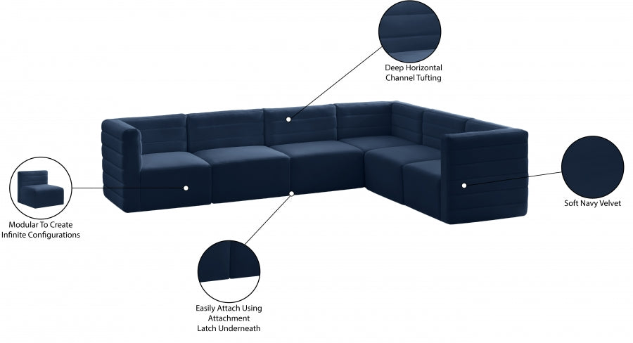 Quincy Blue Velvet Modular Cloud-Like Comfort Sectional from Meridian - Luna Furniture