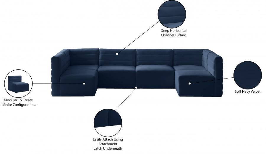 Quincy Blue Velvet Modular Cloud-Like Comfort Sectional from Meridian - Luna Furniture