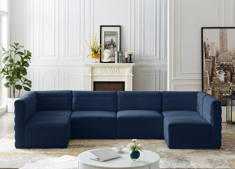 Quincy Blue Velvet Modular Cloud-Like Comfort Sectional from Meridian - Luna Furniture