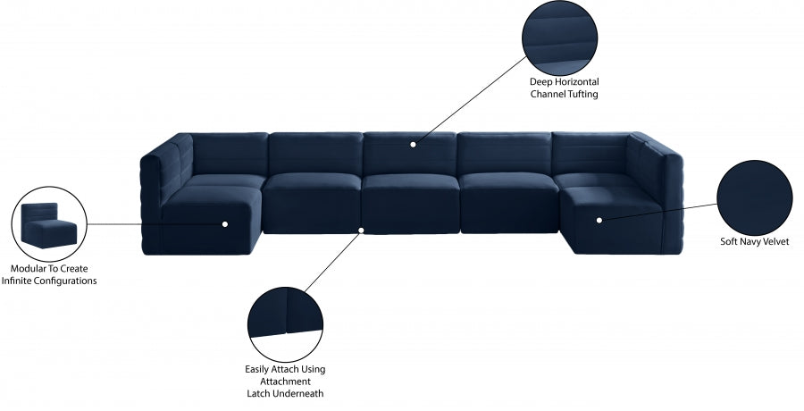 Quincy Blue Velvet Modular Cloud-Like Comfort Sectional from Meridian - Luna Furniture