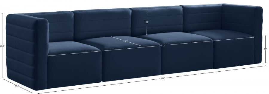 Quincy Blue Velvet Modular Cloud-Like Comfort Sofa from Meridian - Luna Furniture