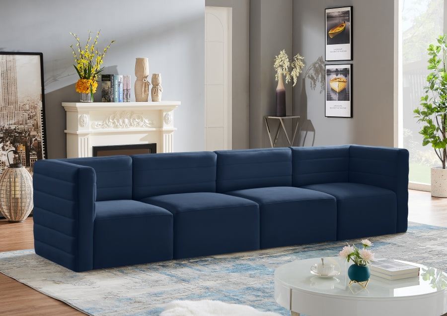 Quincy Blue Velvet Modular Cloud-Like Comfort Sofa from Meridian - Luna Furniture